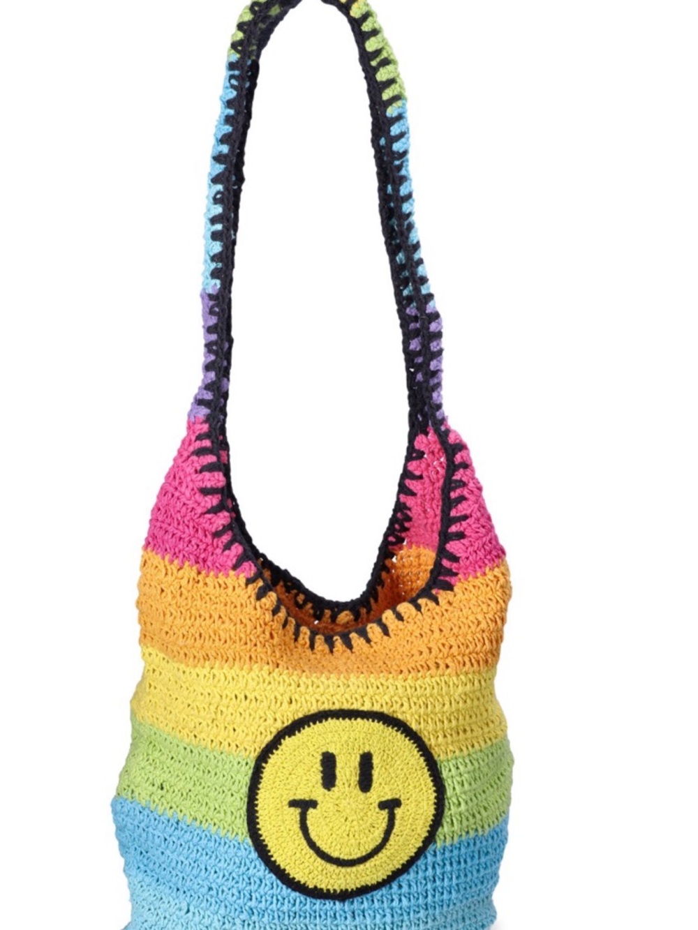 No Boundaries Rainbow Crochet Shoulder Bag with Smiley Patch